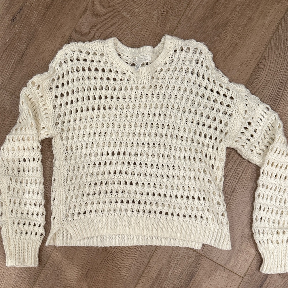 Full Tilt Ivory Open-Knit Women's Sweater